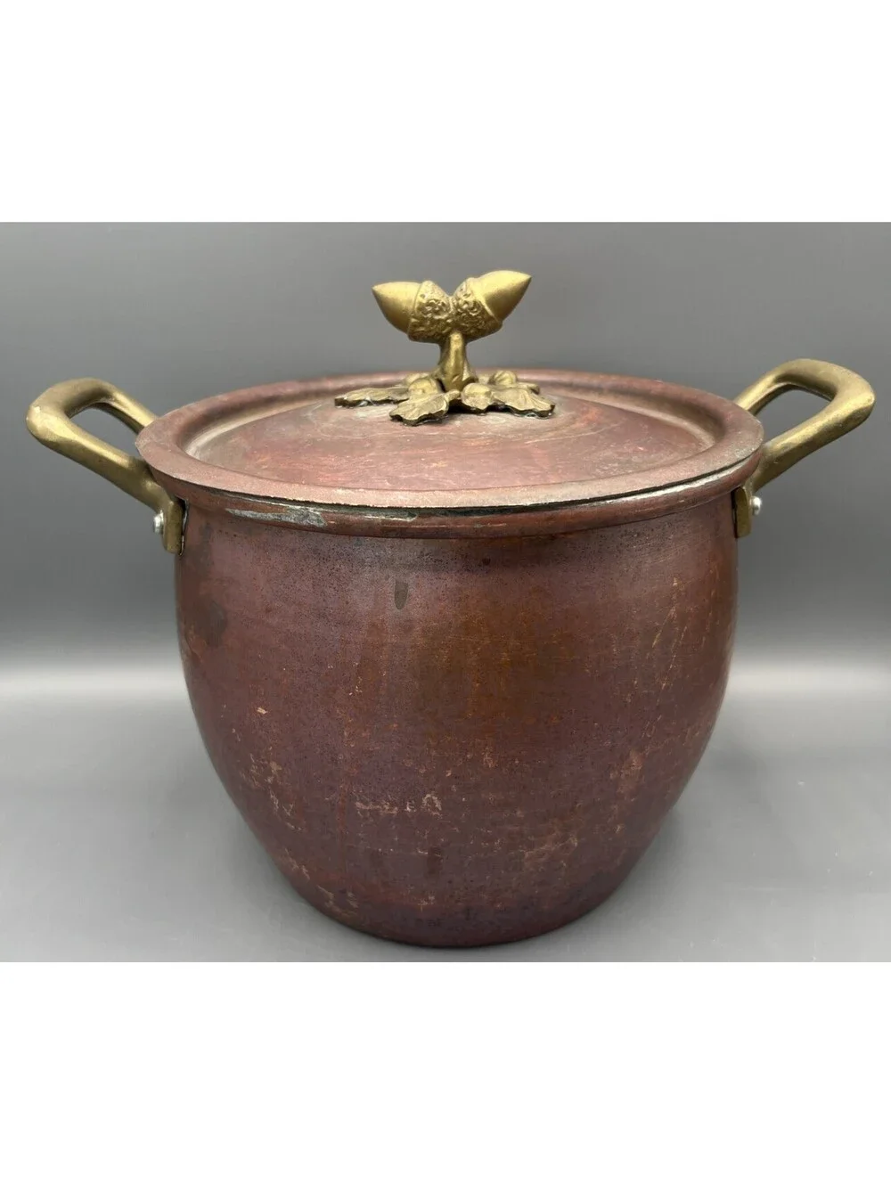 Ruffoni 4.75 Qt Hammered Copper Stockpot Italy Brass Acorn Lid Handles